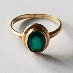 Antique 10K Gold Emerald Solitaire Cocktail Ring